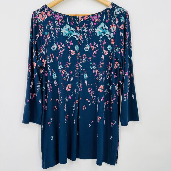 J. Jill Wearever Floral Print Split V-Neck Tunic Top Size Medium, Travel - Picture 4 of 11